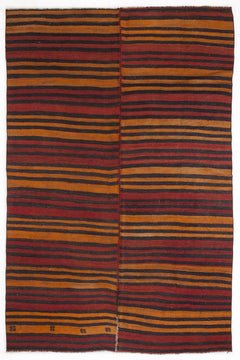 Girit Beige Striped Wool Handmade Area Rug 5'9" x 8'10"