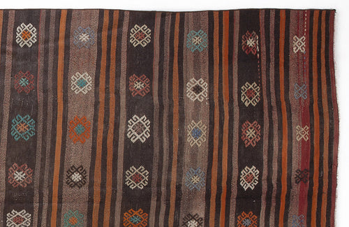 Girit Beige Striped Wool Handmade Area Rug 5'8" x 11'7"