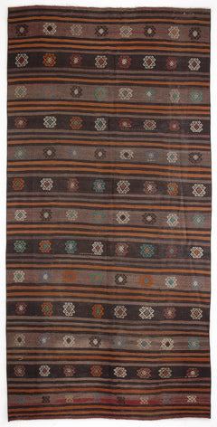 Girit Beige Striped Wool Handmade Area Rug 5'8" x 11'7"