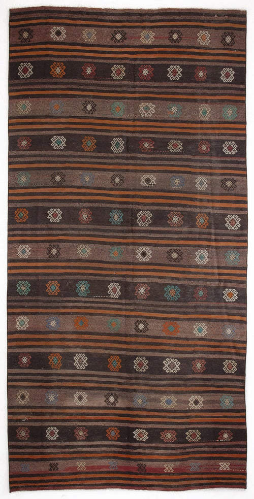 Girit Beige Striped Wool Handmade Area Rug 5'8" x 11'7"