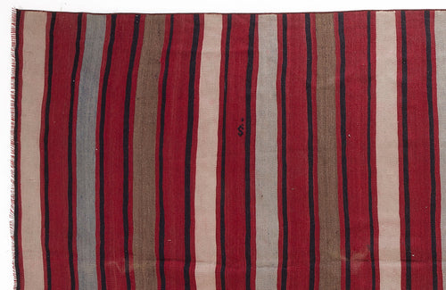 Girit Beige Striped Wool Handmade Area Rug 5'11" x 10'11"