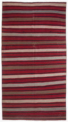 Girit Beige Striped Wool Handmade Area Rug 5'11" x 10'11"