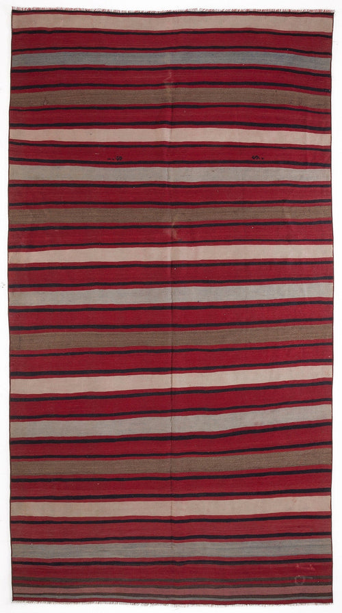 Girit Beige Striped Wool Handmade Area Rug 5'11" x 10'11"