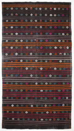 Girit Beige Striped Wool Handmade Area Rug 6'8" x 12'4"