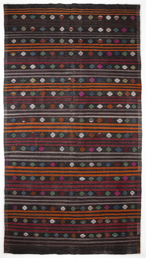 Girit Beige Striped Wool Handmade Area Rug 6'8" x 12'4"