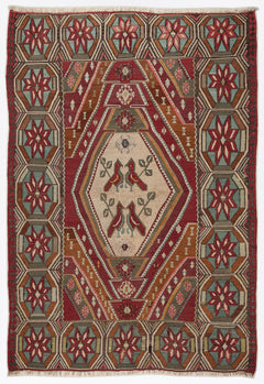 Girit Red Floral Wool Handmade Area Rug 6'11" x 9'10"