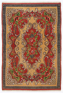 Girit Red Floral Wool Handmade Area Rug 5'11" x 8'10"