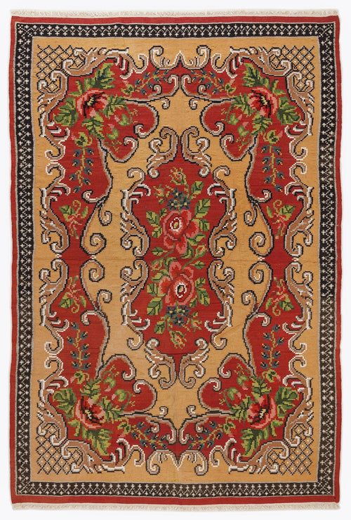 Girit Red Floral Wool Handmade Area Rug 5'11" x 8'10"