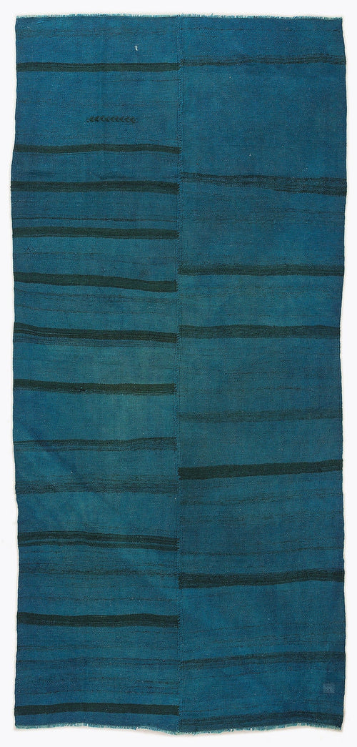 Girit Turquoise Striped Wool Handmade Area Rug 4'10" x 9'2"