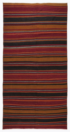 Girit Beige Striped Wool Handmade Area Rug 5'5" x 10'6"