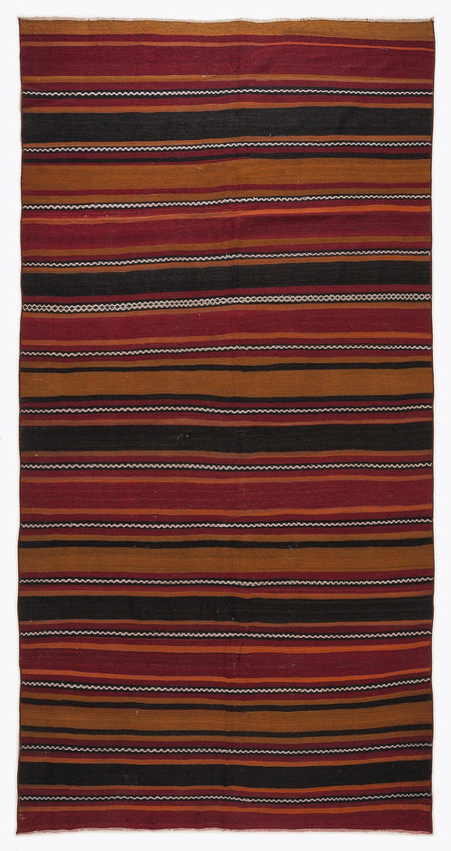 Girit Beige Striped Wool Handmade Area Rug 5'5" x 10'6"