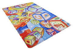 Kids Digital Print Rug – Blue Figured Pattern, Non Slip, Antibacterial Carpet