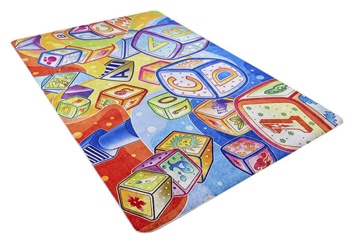 Kids Digital Print Rug – Blue Figured Pattern, Non Slip, Antibacterial Carpet