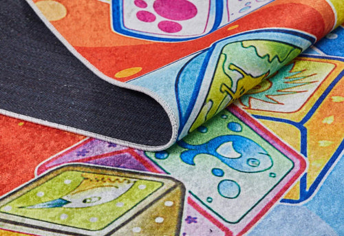 Kids Digital Print Rug – Blue Figured Pattern, Non Slip, Antibacterial Carpet