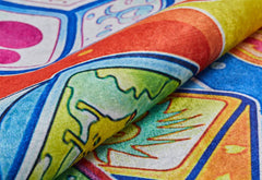 Kids Digital Print Rug – Blue Figured Pattern, Non Slip, Antibacterial Carpet