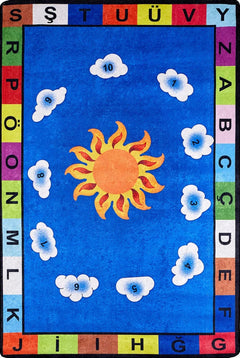 Kids Blue Rug – Digital Print Patterned Children's Carpet | Non Slip, Antibacterial & Washable