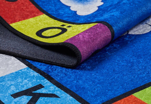 Kids Blue Rug – Digital Print Patterned Children's Carpet | Non Slip, Antibacterial & Washable