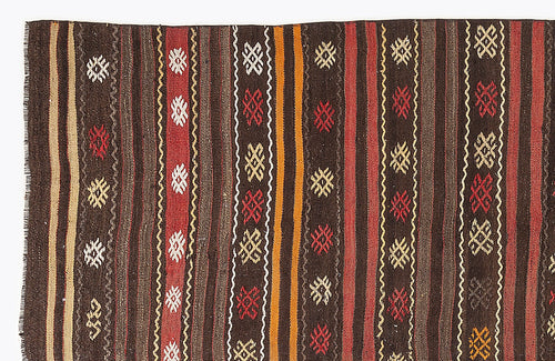 Girit Beige Striped Wool Handmade Area Rug 5'5" x 10'10"