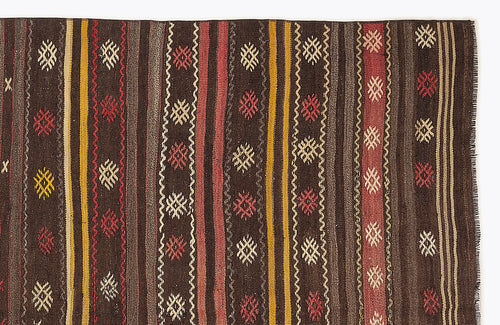 Girit Beige Striped Wool Handmade Area Rug 5'5" x 10'10"