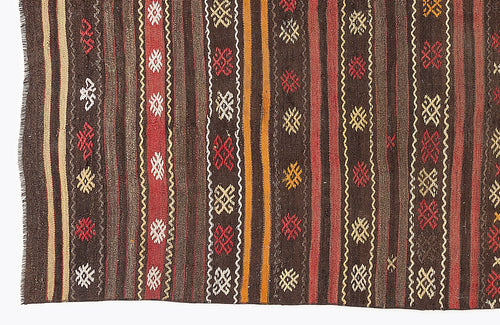 Girit Beige Striped Wool Handmade Area Rug 5'5" x 10'10"