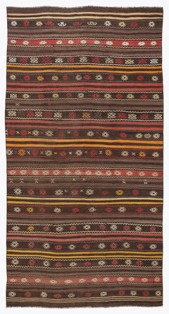 Girit Beige Striped Wool Handmade Area Rug 5'5" x 10'10"