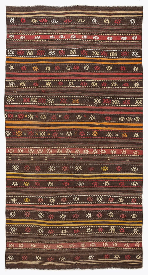 Girit Beige Striped Wool Handmade Area Rug 5'5" x 10'10"