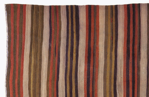 Girit Brown Striped Wool Handmade Area Rug 5'0" x 7'7"