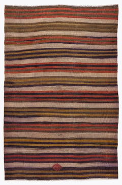 Girit Brown Striped Wool Handmade Area Rug 5'0" x 7'7"
