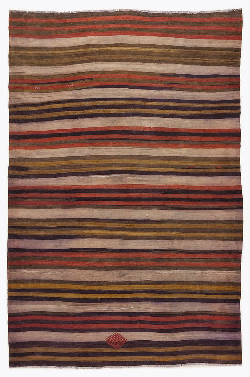 Girit Brown Striped Wool Handmade Area Rug 5'0" x 7'7"
