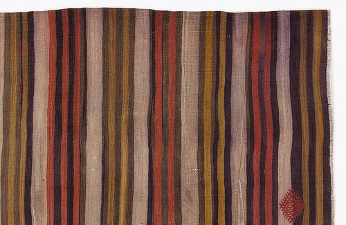 Girit Brown Striped Wool Handmade Area Rug 5'0" x 7'7"