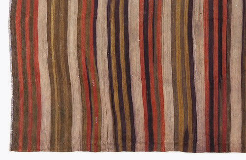 Girit Brown Striped Wool Handmade Area Rug 5'0" x 7'7"