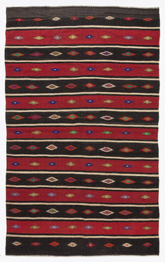 Girit Beige Striped Wool Handmade Area Rug 5'10" x 9'6"