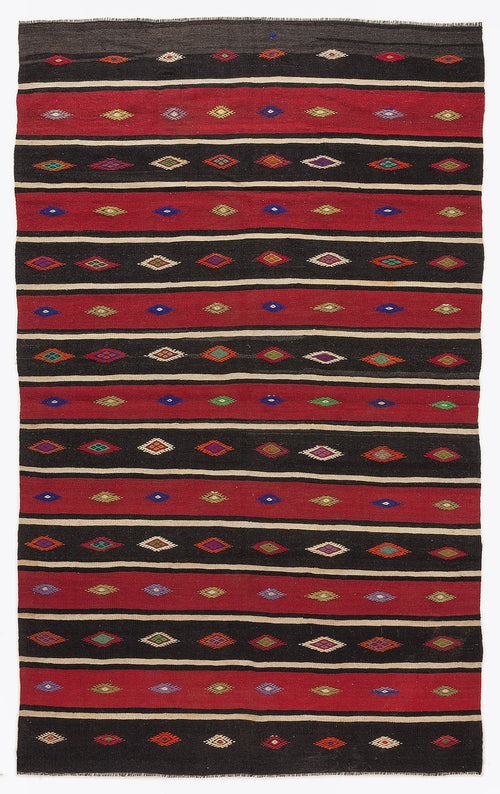 Girit Beige Striped Wool Handmade Area Rug 5'10" x 9'6"