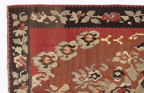 Girit Red Floral Wool Handmade Area Rug 5'6" x 9'10"