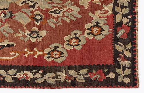 Girit Red Floral Wool Handmade Area Rug 5'6" x 9'10"
