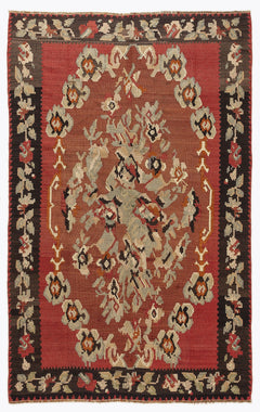 Girit Red Floral Wool Handmade Area Rug 5'6" x 9'10"