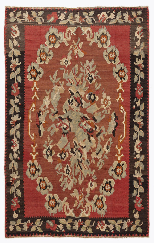 Girit Red Floral Wool Handmade Area Rug 5'6" x 9'10"