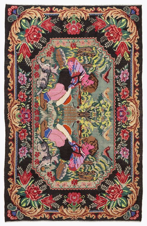 Girit Red Floral Wool Handmade Area Rug 6'8" x 10'6"