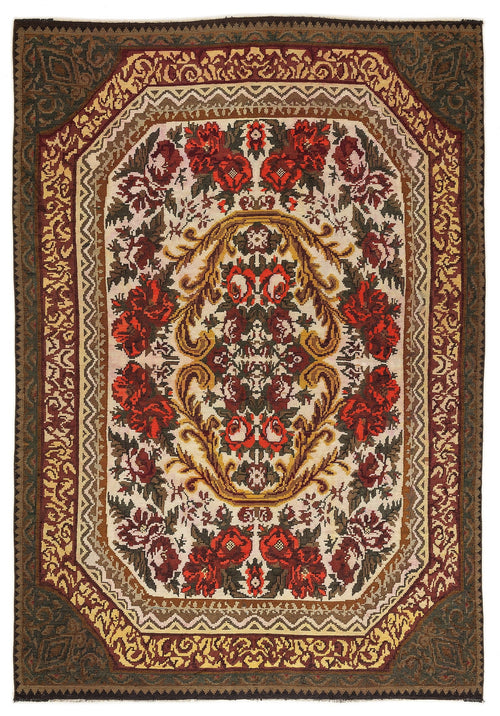 Girit Red Floral Wool Handmade Area Rug 7'0" x 10'2"