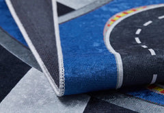 Kids Digital Print Rug – Blue Figured Children's Area Rug | Antibacterial, Non Slip