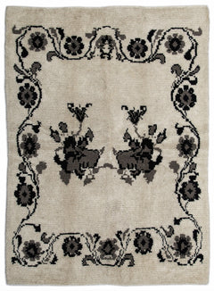 Girit Beige Floral Wool Handmade Area Rug 5'1" x 7'1"