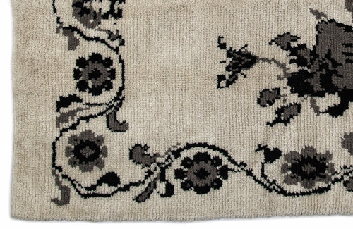 Girit Beige Floral Wool Handmade Area Rug 5'1" x 7'1"