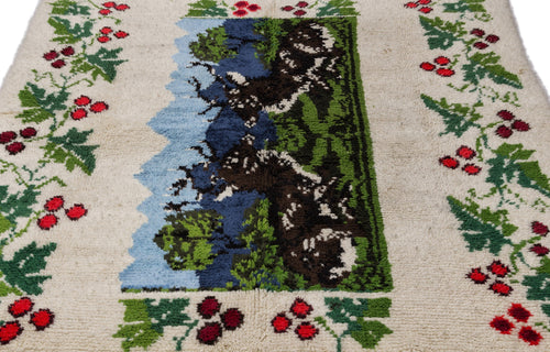 Girit Beige Floral Wool Handmade Area Rug 5'11" x 6'11"