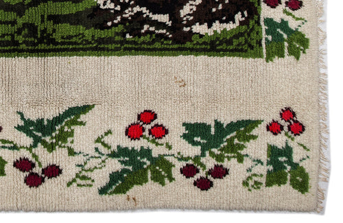 Girit Beige Floral Wool Handmade Area Rug 5'11" x 6'11"