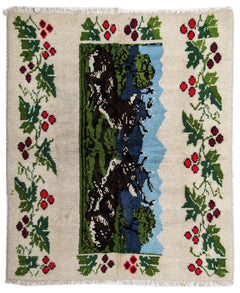 Girit Beige Floral Wool Handmade Area Rug 5'11" x 6'11"