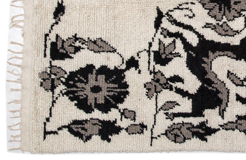 Girit Beige Floral Wool Handmade Area Rug 5'2" x 6'7"