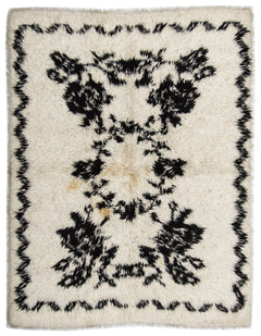 Girit Beige Floral Wool Handmade Area Rug 5'1" x 6'11"