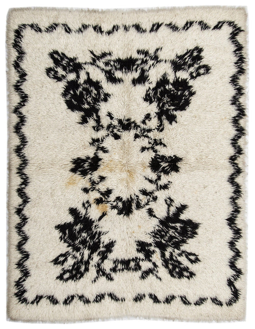 Girit Beige Floral Wool Handmade Area Rug 5'1" x 6'11"