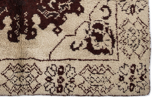 Girit Beige Floral Wool Handmade Area Rug 5'5" x 6'11"
