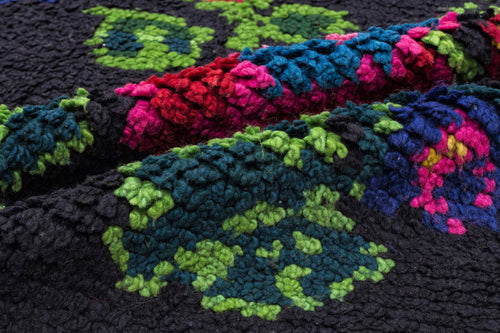 Girit Black Floral Wool Handmade Area Rug 5'2" x 6'7"